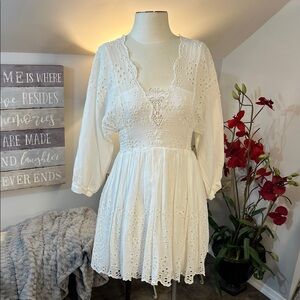 Free People One Lottie Eyelet Mini Dress Cottagecore Western Boho Size S